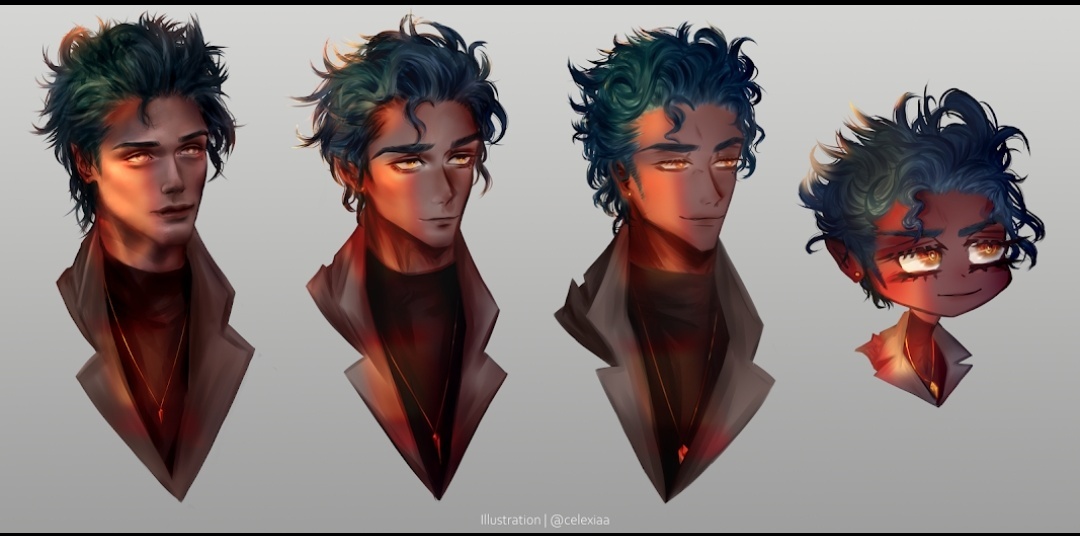 Anime boy manga blue hair yellow eyes